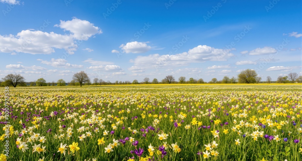 Fototapeta premium field of spring flowers and perfect sky 
