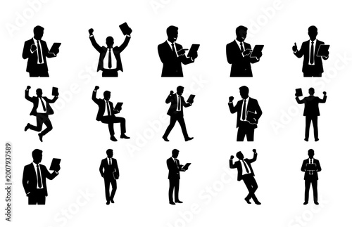 Принти на полотні Business Success Silhouettes: 15 Diverse Professional Poses, Digital Vector Icon