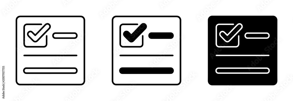 Obraz premium Checklist Icons Set, Task Completion Symbols, To-Do List Graphics, Survey Options, Approval Status, Vector Graphics