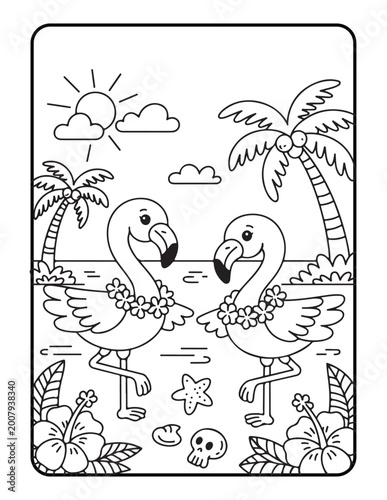 Line art, illustration, vector, summer, coloring pages, black-white, bold and easy coloring pages, background