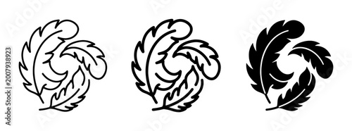 Billede på lærred Elegant Feather Swirl Icons, Delicate Ornithological Motifs, Minimalist Bird Plu
