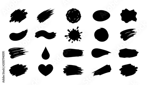 Black Ink Brush Strokes and Shapes SVG Set: Abstract Hand-Drawn Splatters, Smears, and Organic Forms for Creative Design Elements