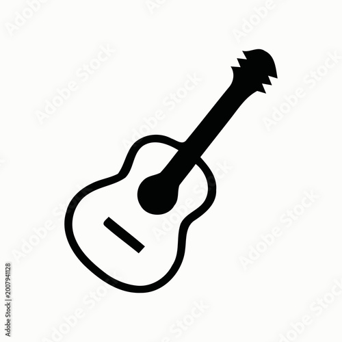 Tableau sur toile Simple black guitar icon silhouette isolated on white background