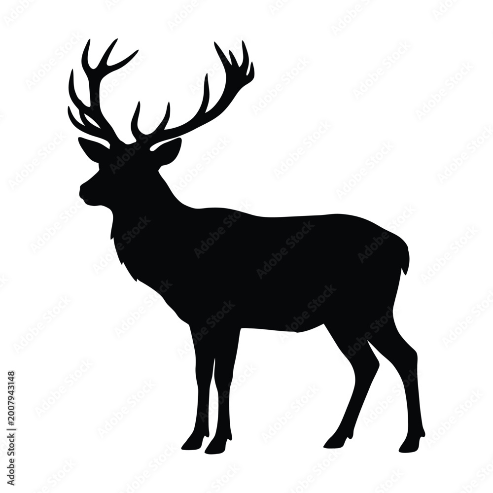Obraz premium Majestic Stag Silhouette in Profile with Large Antlers Vector