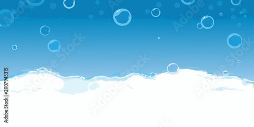 Valokuva Bubbles and water surface blue and white background