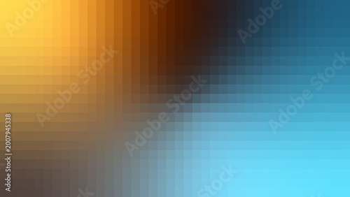Abstract background design featuring a smooth and vibrant gradient transition from warm yellow to cool blue pixelated digital squares