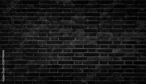 Black Brick Wall Background Texture. Dark black brick wall texture with natural masonry pattern. Industrial brick background for interior design, architecture, construction, urban style, wallpaper