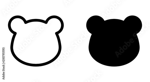 Bear head icons, black and white, vector illustrations, simple shapes