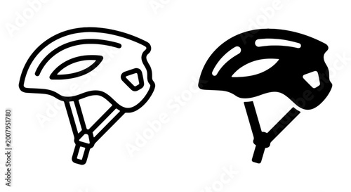 Bicycle helmets, cycling safety gear, bike accessories, vector icons