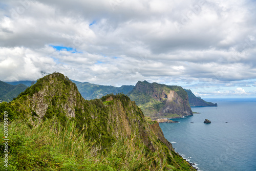 Volcanic sea cliffs along rugged Atlantic coastline