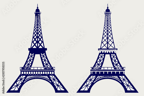 Eiffel Tower Silhouettes Duo Line Art and Solid Shapes