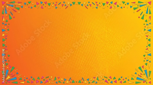 Vibrant orange background with colorful floral border