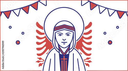 фотографія Red and blue of mother teresa with halo and doves