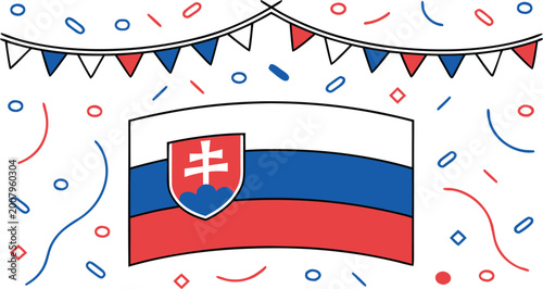 Tableau sur toile Celebratory background, with slovak flag, wreath, and fireworks, slovakia flag n