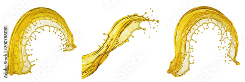 Dynamic Splash of Yellow Liquid or Oil Isolated on White Background, Abstract Golden Fluid Motion for Cooking Oil and Honey Branding Design, Freshness Concept