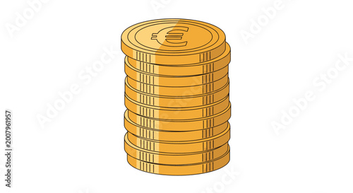 Stack of gold coins with euro symbol, illustration representing financial wealth and monetary transactions