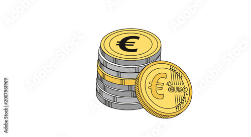 Vector illustration of a stack of golden and silver euro coins, representing financial growth, savings, and economic prosperity