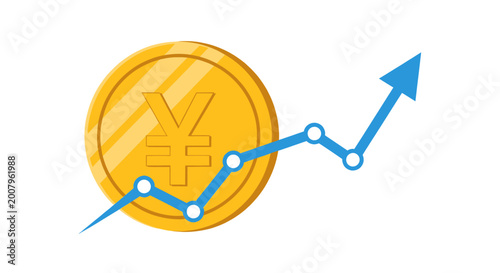 Vector illustration depicting the upward trend of the Japanese Yen currency, symbolizing robust economic growth, financial success, and market prosperity