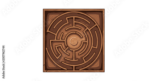 Fotografía Overhead view of an intricate circular wooden maze, a complex labyrinth puzzle d