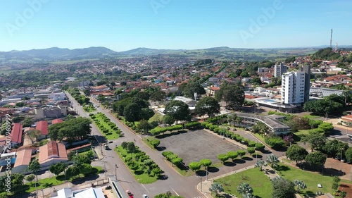 Aerial view of town of Ceres surrounded by mountains and green valleys on May, 2026. Ceres, Goias, Brazil
