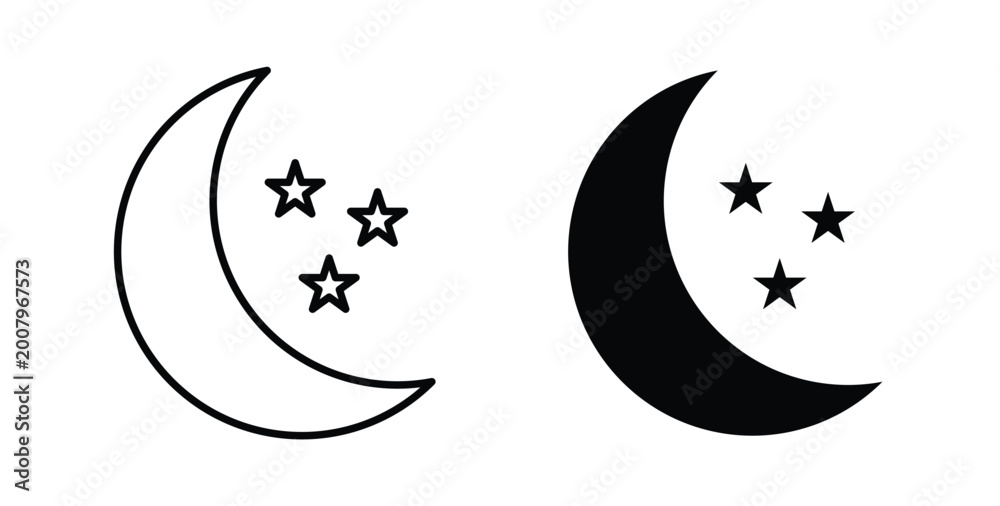 Fototapeta premium Moon stars icon graphic designs pack. thin line icon set.