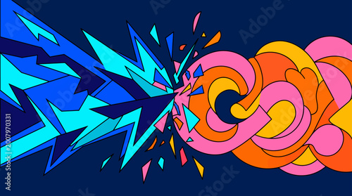 Cuadro en lienzo Dynamic Collision of Geometric and Organic Forms