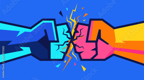 Konstfotografi Clash of Titans: Vibrant Fists Collide in Energetic Showdown
