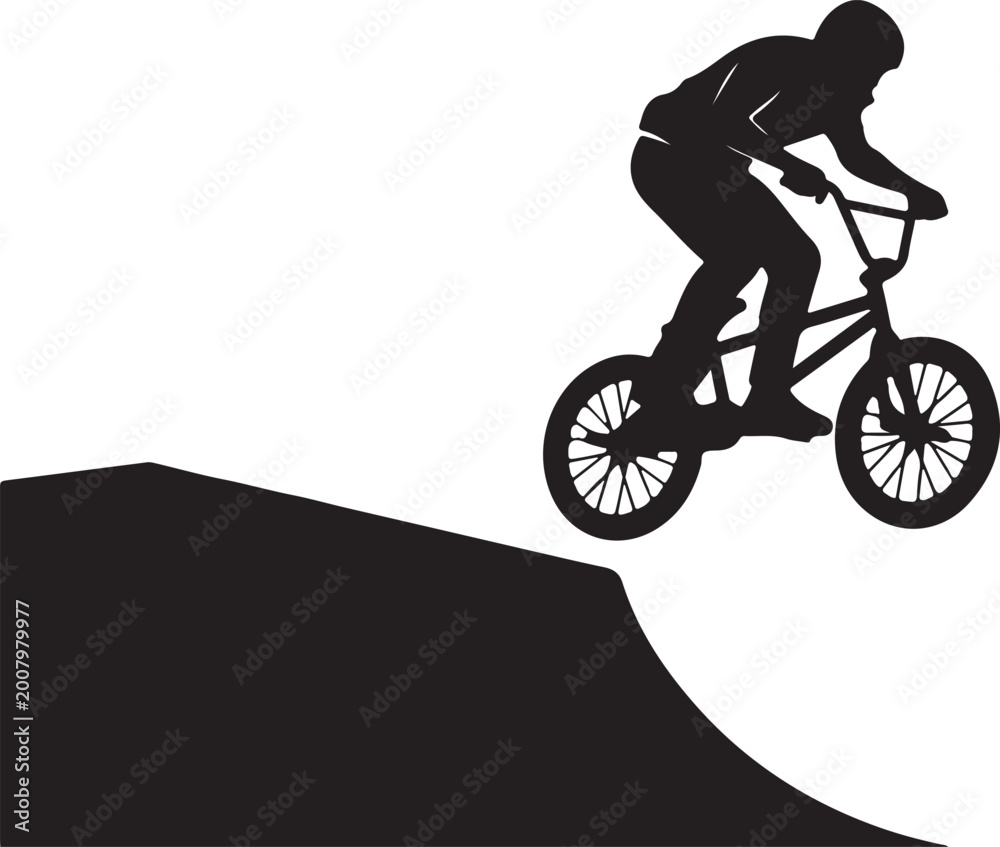 Fototapeta premium Silhouette of bmx rider in air, performing stunt on ramp