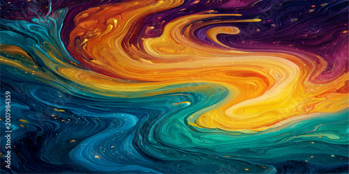 Billede på lærred A vibrant abstract painting swirls with dynamic colors, conveying motion and energy, evokes a sense of fluid art, perfect for adding a touch of color to any design