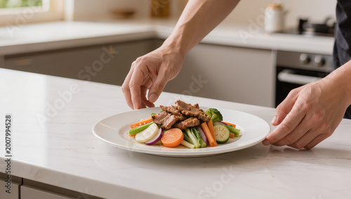 Person holding plate of food.