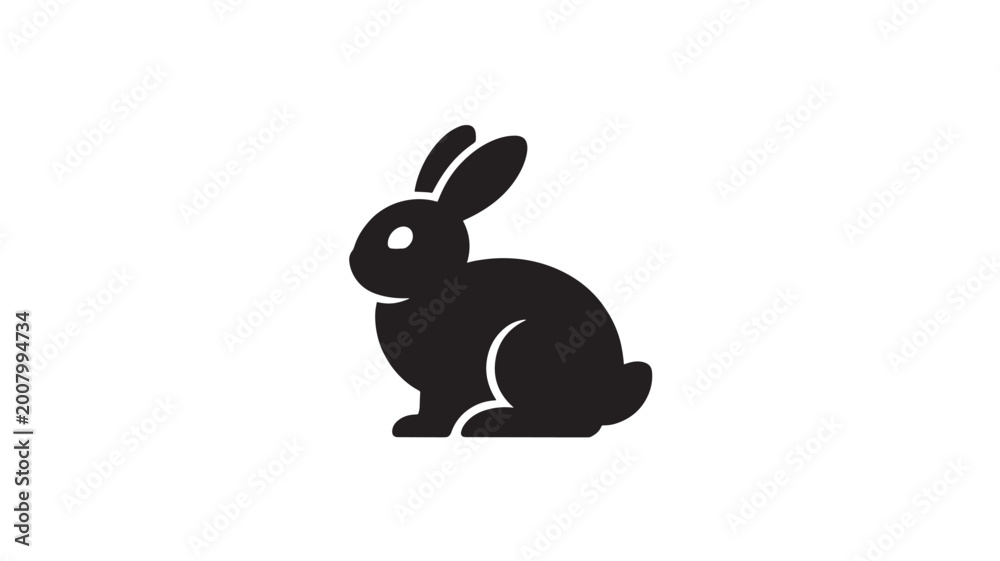 Obraz premium Black Rabbit Silhouette Sitting On White Background For Easter Spring Concepts