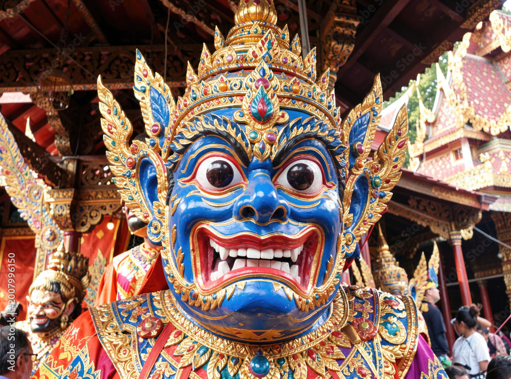 Fototapeta premium A colorful mask with a bright smile, suitable for costumes or decorative purposes