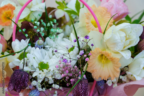 Photography Colorful flowers in a basket for decoration or gifting
