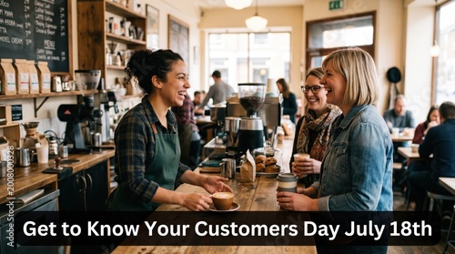 barista interacting with customers on Get to Know Your Customers Day