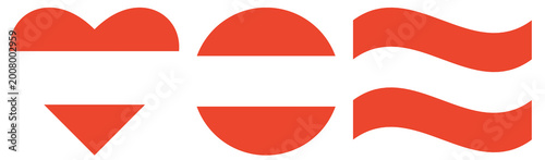 Austria flags collection isolated. Waving flag, flag in heart shape, round flag,