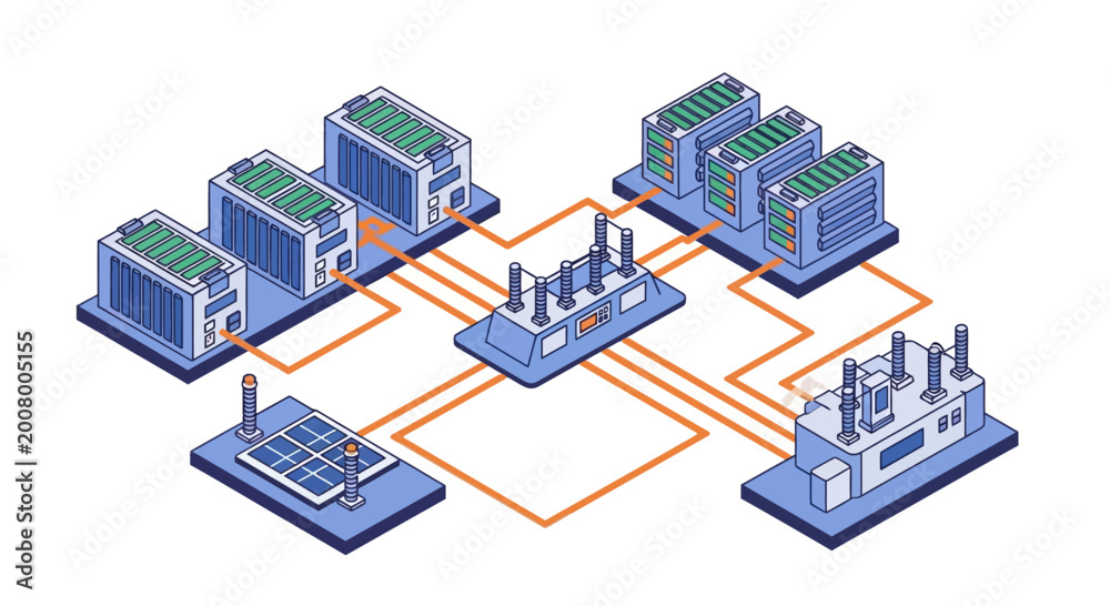 Fototapeta premium Industrial IoT Network Connecting Servers Factories And Edge Devices.