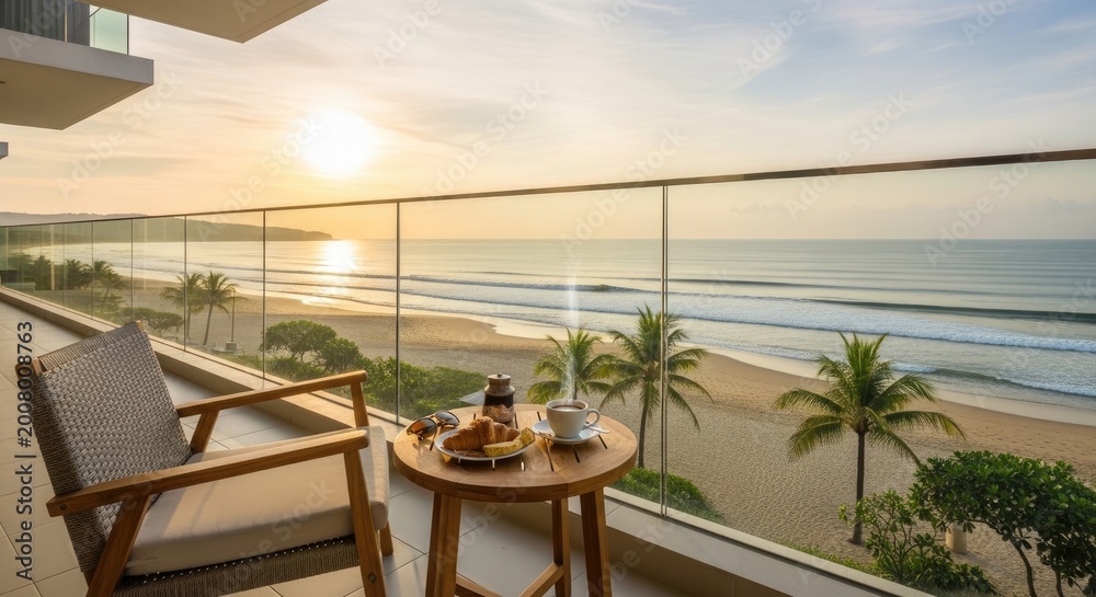 Fototapeta premium Ocean View Balcony at Sunset.