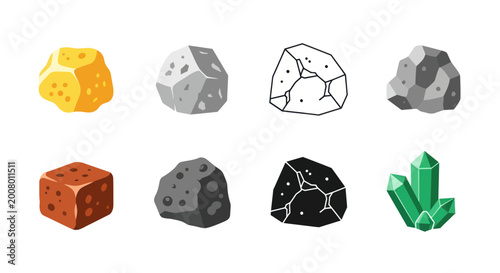 Set of various rocks and minerals icons, graphic resources