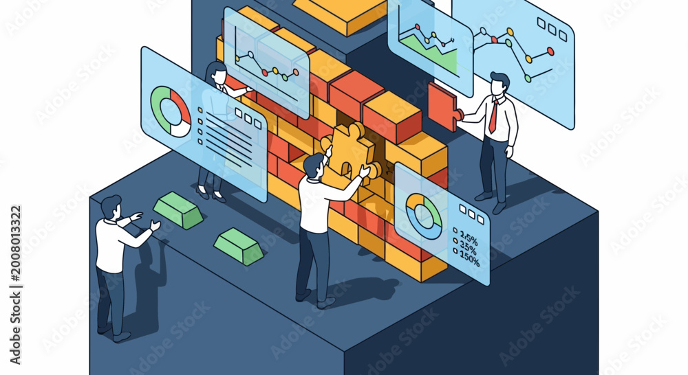 Fototapeta premium Investment Portfolio Building Isometric Business Illustration