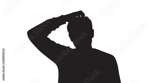 Man silhouette thinking with hand on head expressing confusion stress or contemplation isolated on white