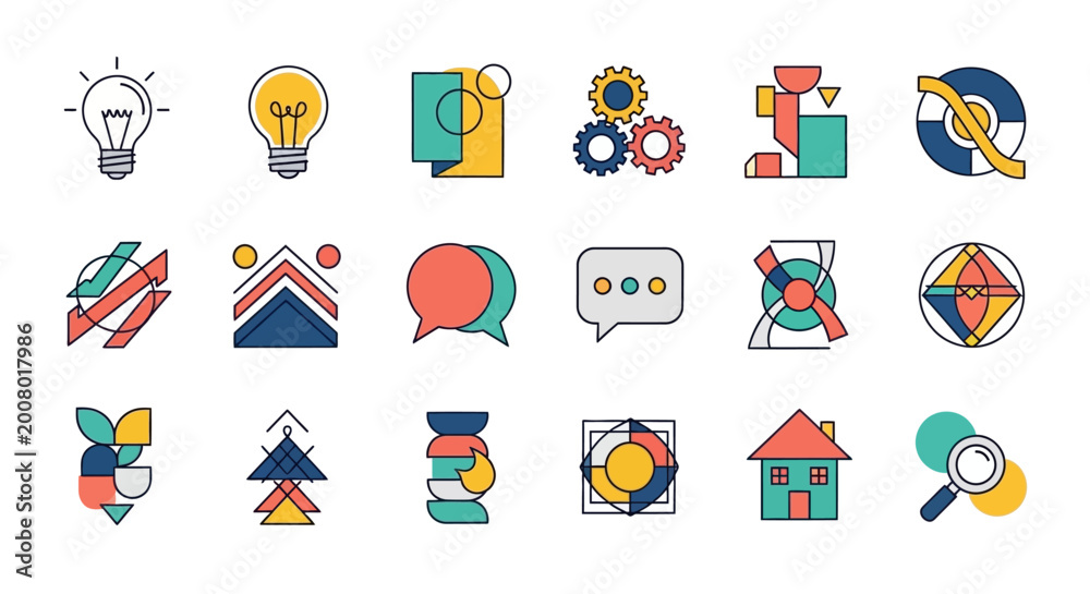 Fototapeta premium Collection of Flat Design Icons Representing Ideas, Technology, and Business Concepts