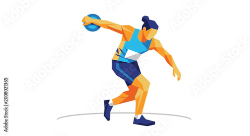 Billede på lærred Athlete Throwing Discus, Track and Field Sport, Polygonal Style