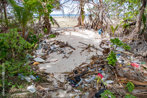 фотографія Environmental issue, Plastic pollution, massive amounts of plastic trash are was