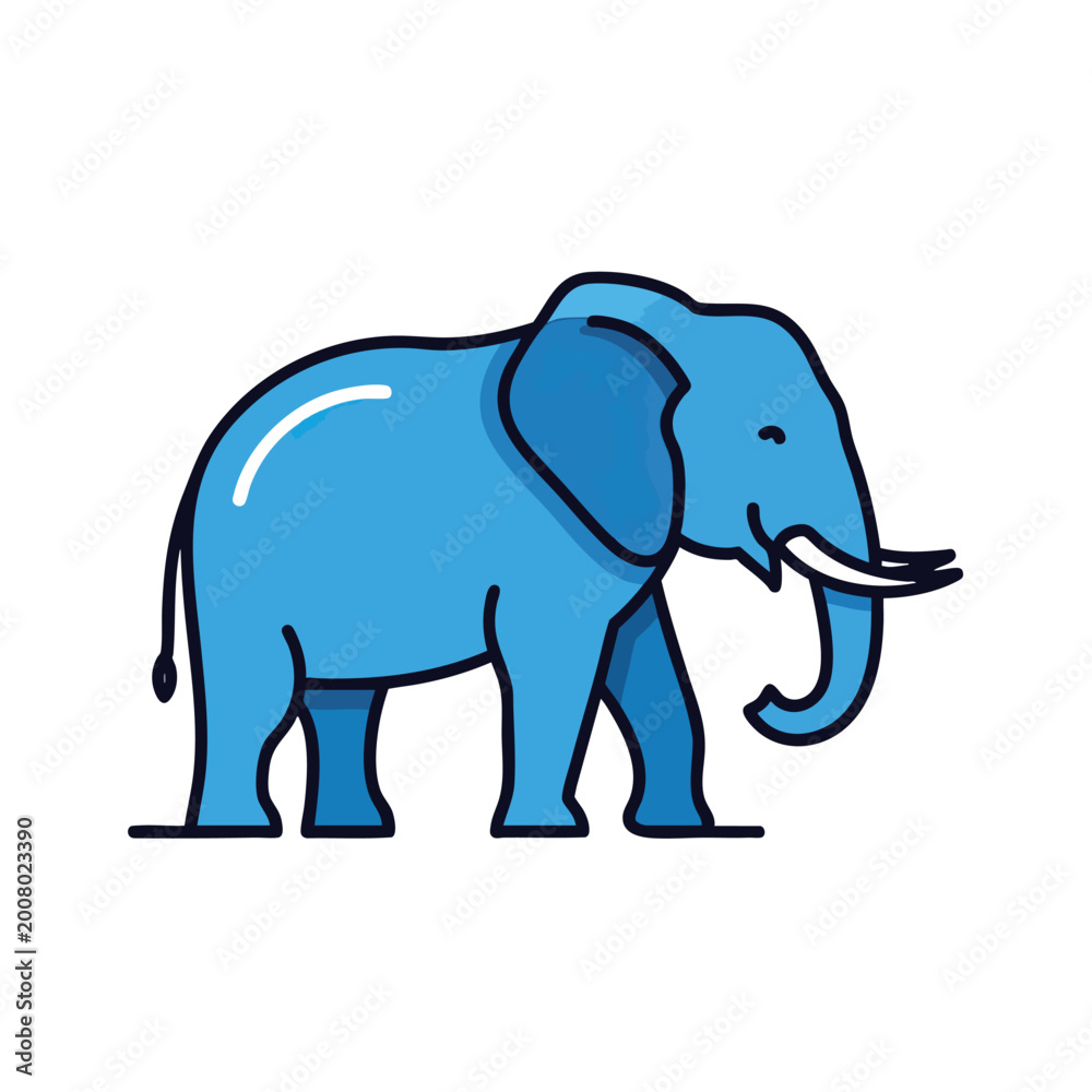Obraz premium Minimalist blue elephant vector illustration icon.