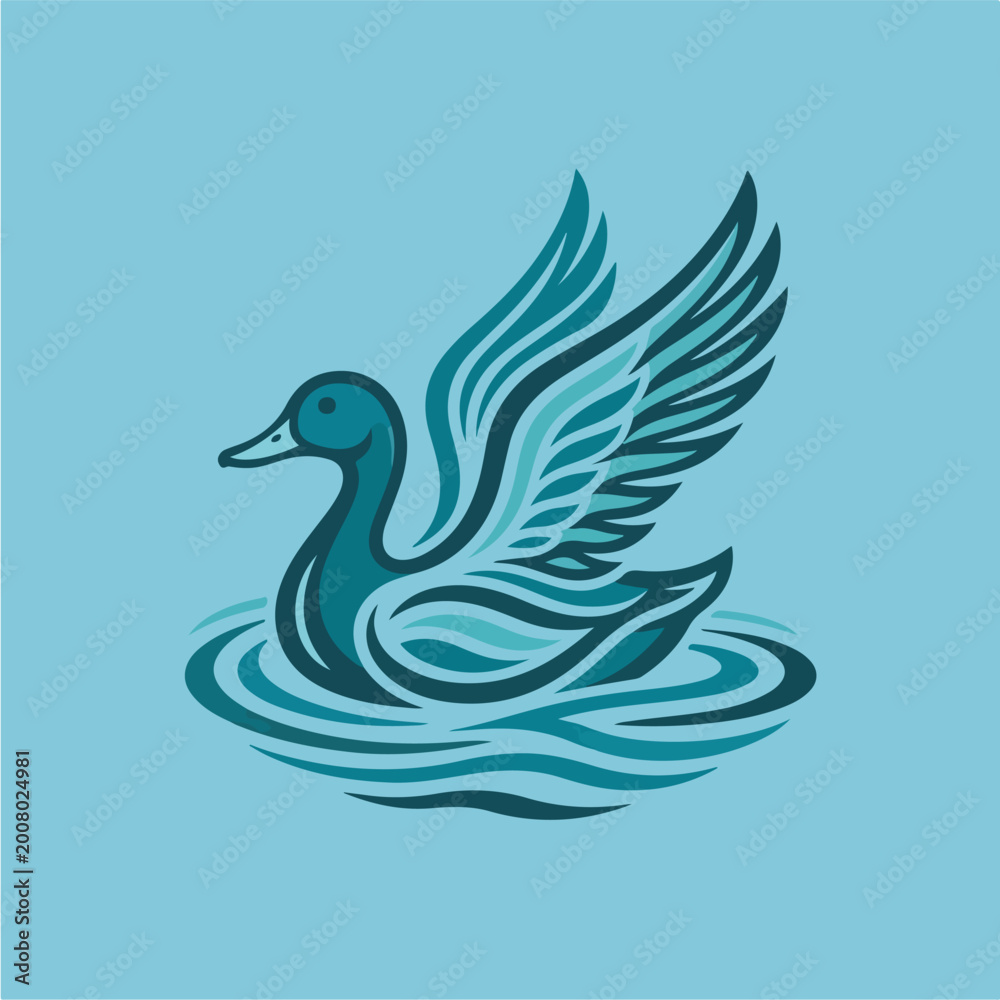 Fototapeta premium Teal Duck Swimming Water.