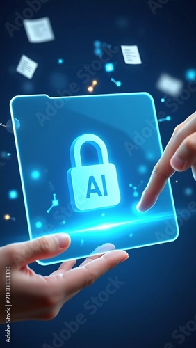 Cybersecurity data protection concept with digital padlock icon inside a folder on high tech secure network background