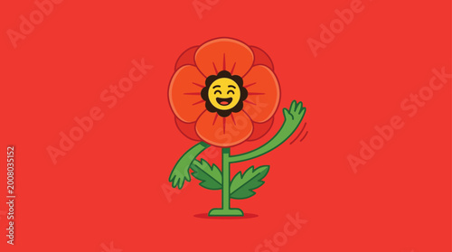 Happy Waving Poppy Character Illustration