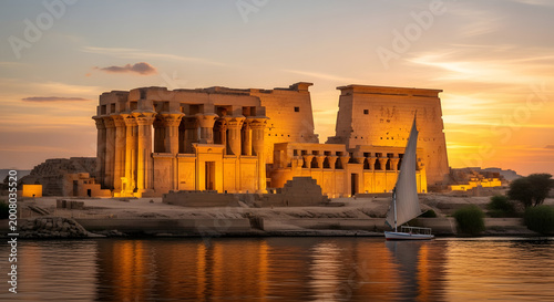 Philae Temple at sunset Egypt.