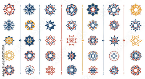Collection of Geometric Islamic Patterns, Decorative Ornaments, Vector Art