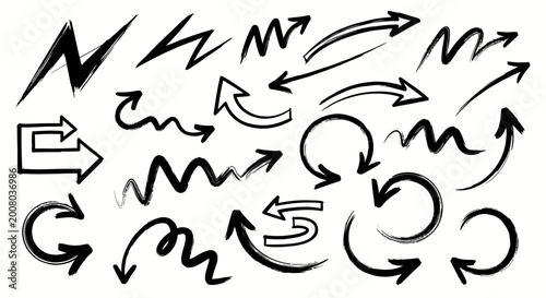 Collection of Hand Drawn Arrows and Symbols on White Background